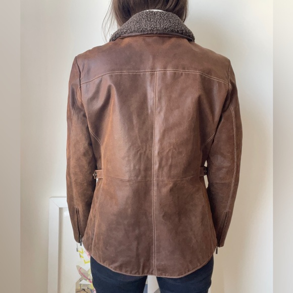 Brown aviator leather jacket / 90’s vintage / approx Large - Picture 6 of 11